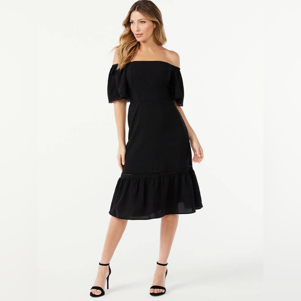 Sofia Vergara off-shoulder Midi Dress Black